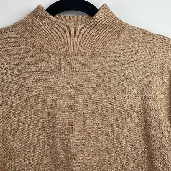 Jeanne Pierre Women's Lambswool Gold Metallic Heather Pullover Sweater Tan Med. - Picture 2 of 6